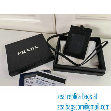 Prada Saffiano Leather Badge Holder 1MC007 Metal lettering logo Black/Gold