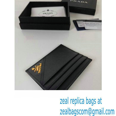 Prada Saffiano Leather Card Holder 2MC223 Metal lettering logo Black/Gold