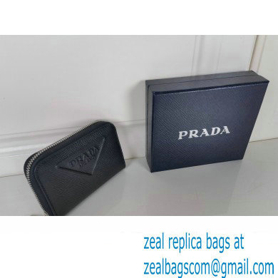 Prada Saffiano coin purse 2MM003 Embossed triangle logo Black