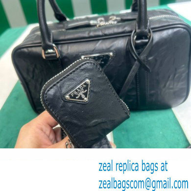 Prada Small antique nappa leather top handle bag 1BB098 black 2023