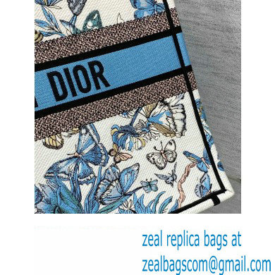 Dior Large Book Tote Bag in White and Pastel Midnight Blue Toile de Jouy Mexico Embroidery