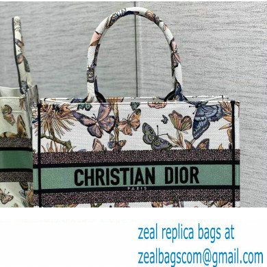 Dior Medium Book Tote Bag in White Multicolor Toile de Jouy Mexico Embroidery