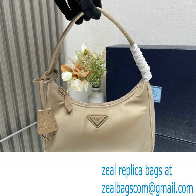 Prada Re-Edition 2000 Re-Nylon and Saffiano Mini Hobo Bag 1NE515 Beige/Gold 2024