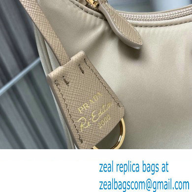 Prada Re-Edition 2000 Re-Nylon and Saffiano Mini Hobo Bag 1NE515 Beige/Gold 2024