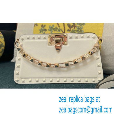 Valentino Rockstud Clutch Bag In Calfskin White 2024