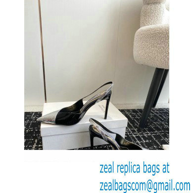 Alexandre Vauthier Heel 10cm Silver snakeskin-effect and Patent Leather Black Slingback pumps 2024