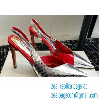 Alexandre Vauthier Heel 10cm Silver snakeskin-effect and Patent Leather Red Slingback pumps 2024