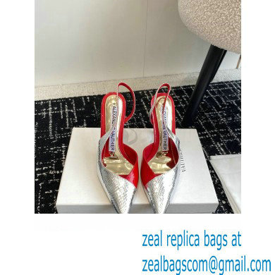 Alexandre Vauthier Heel 10cm Silver snakeskin-effect and Patent Leather Red Slingback pumps 2024