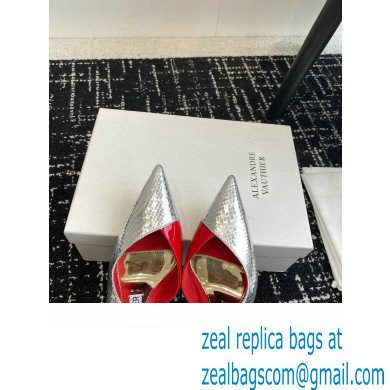 Alexandre Vauthier Heel 10cm Silver snakeskin-effect and Patent Leather Red Slingback pumps 2024