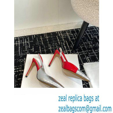 Alexandre Vauthier Heel 10cm Silver snakeskin-effect and Patent Leather Red Slingback pumps 2024