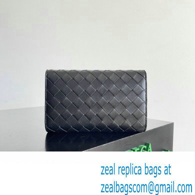 Bottega Veneta Andiamo Large Flap Wallet Black with metallic knot closure 2024
