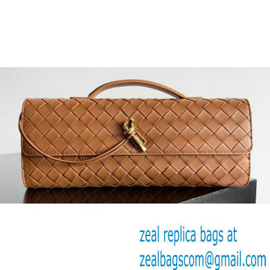 Bottega Veneta Long Clutch Andiamo With Handle Intrecciato leather bag Cognac with metallic knot closure 2024
