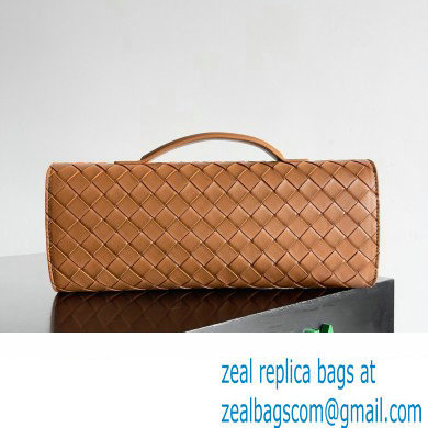 Bottega Veneta Long Clutch Andiamo With Handle Intrecciato leather bag Cognac with metallic knot closure 2024