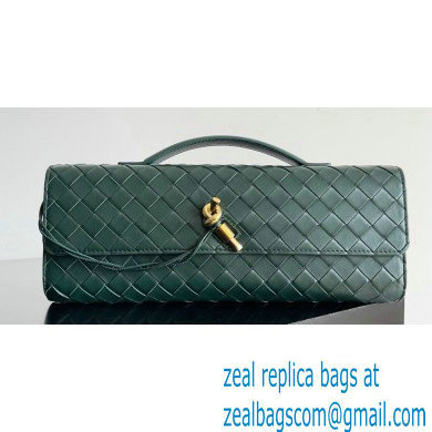 Bottega Veneta Long Clutch Andiamo With Handle Intrecciato leather bag Emerald green with metallic knot closure 2024