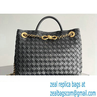 Bottega Veneta Medium Andiamo Intrecciato leather top handle Bag Black With Chain 2024