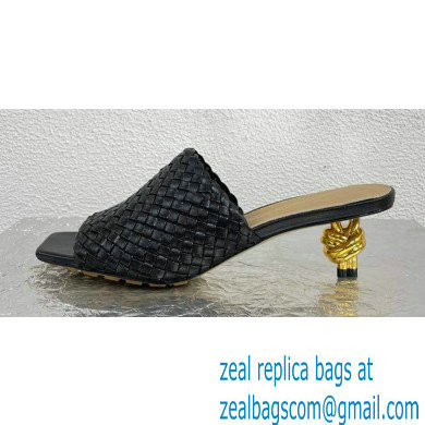 Bottega Veneta Mid Heel 4.5cm Intreccio Leather Knot Mules Black 2024