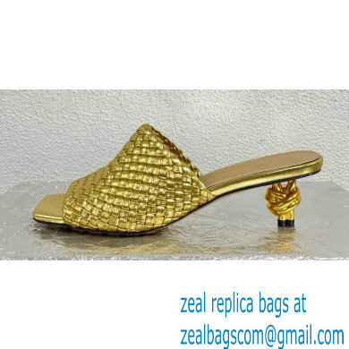 Bottega Veneta Mid Heel 4.5cm Intreccio Leather Knot Mules Gold 2024