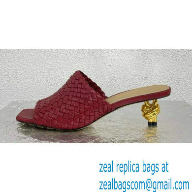 Bottega Veneta Mid Heel 4.5cm Intreccio Leather Knot Mules Red 2024