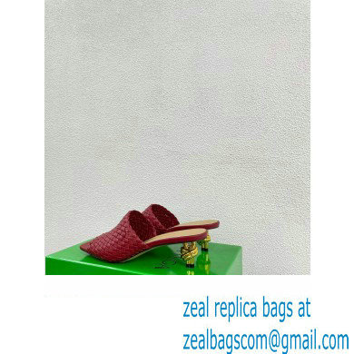 Bottega Veneta Mid Heel 4.5cm Intreccio Leather Knot Mules Red 2024