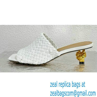 Bottega Veneta Mid Heel 4.5cm Intreccio Leather Knot Mules White 2024