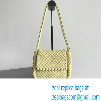Bottega Veneta Mini Cobble Shoulder Bag in padded Intreccio leather pale yellow 2024