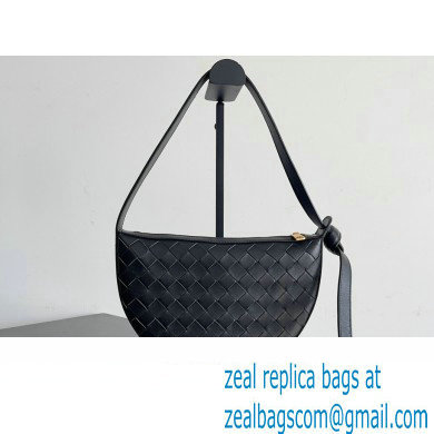 Bottega Veneta Mini Sunrise Intrecciato leather shoulder bag Black with knot 2024