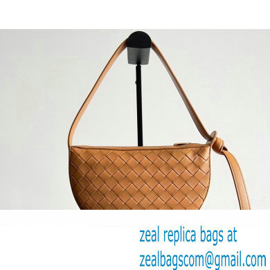 Bottega Veneta Mini Sunrise Intrecciato leather shoulder bag Cognac with knot 2024
