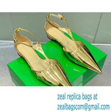 Bottega Veneta Rocket T-Bar Ballerina Flats Leather Gold 2024