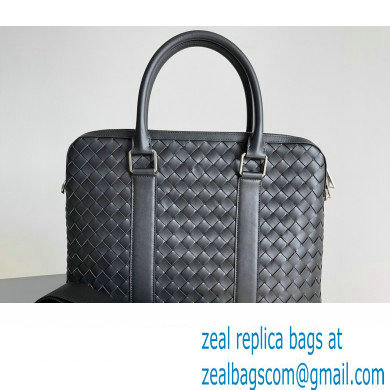 Bottega Veneta Slim Intrecciato Briefcase Bag Black