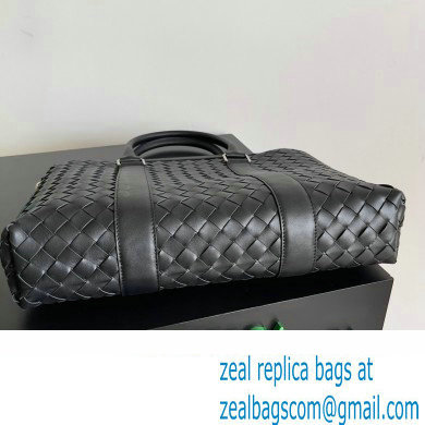 Bottega Veneta Slim Intrecciato Briefcase Bag Black