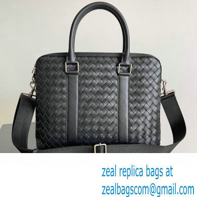 Bottega Veneta Slim Intrecciato Briefcase Bag Black