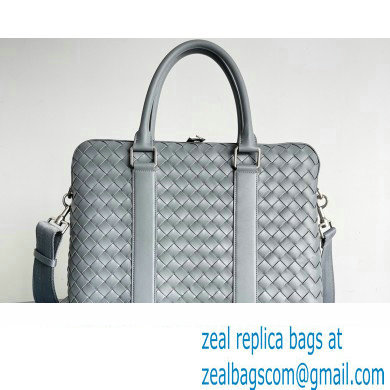 Bottega Veneta Slim Intrecciato Briefcase Bag Gray