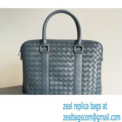 Bottega Veneta Slim Intrecciato Briefcase Bag Navy Blue