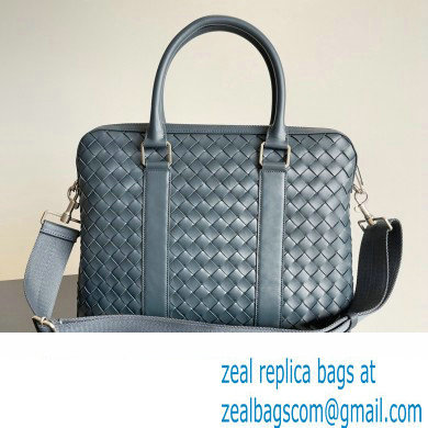 Bottega Veneta Slim Intrecciato Briefcase Bag Navy Blue