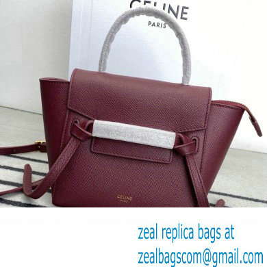 Celine mini belt pico Bag in grained calfskin burgundy 2024