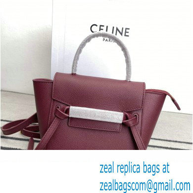 Celine mini belt pico Bag in grained calfskin burgundy 2024