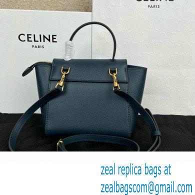 Celine mini belt pico Bag in grained calfskin navy blue 2024