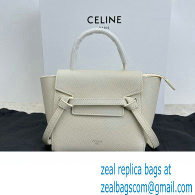 Celine mini belt pico Bag in grained calfskin white 2024