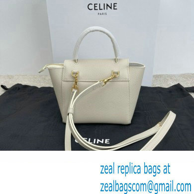 Celine mini belt pico Bag in grained calfskin white 2024