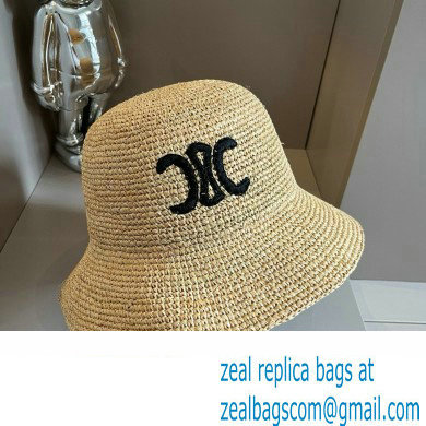 Celine triomphe bucket hat in raffia Natural / Black 2024