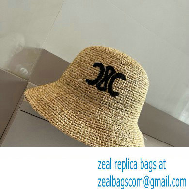 Celine triomphe bucket hat in raffia Natural / Black 2024