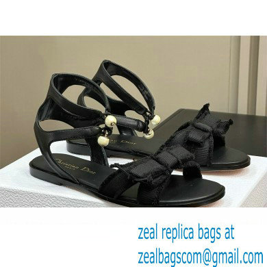 Dior BLACK Calfskin and Fringed Grosgrain Adiorable Sandal 2024