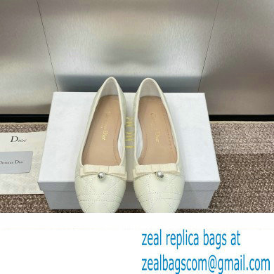 Dior Ballet Flats with Grosgrain bow and Pearl in WHITE Quilted Cannage Calfskin 2024
