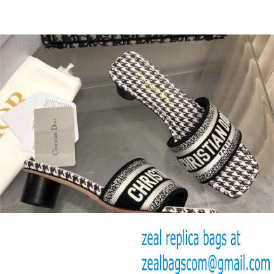Dior Black and White Micro-Houndstooth Embroidered Cotton Dway Heeled Slide 2024