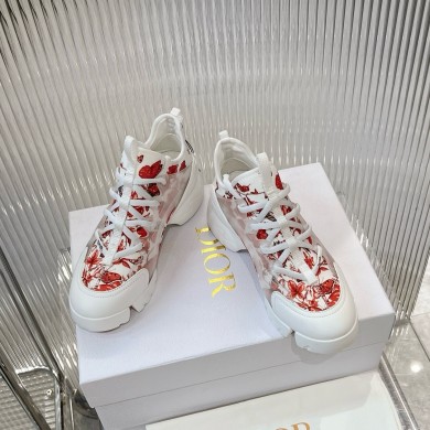 Dior D-Connect Sneaker in Technical Fabric Printed with Red and White Le Coeur des Papillons Motif 2024