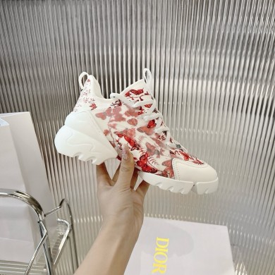 Dior D-Connect Sneaker in Technical Fabric Printed with Red and White Le Coeur des Papillons Motif 2024