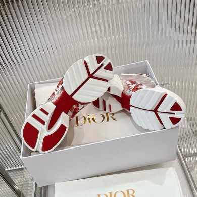 Dior D-Connect Sneaker in Technical Fabric Printed with Red and White Le Coeur des Papillons Motif 2024