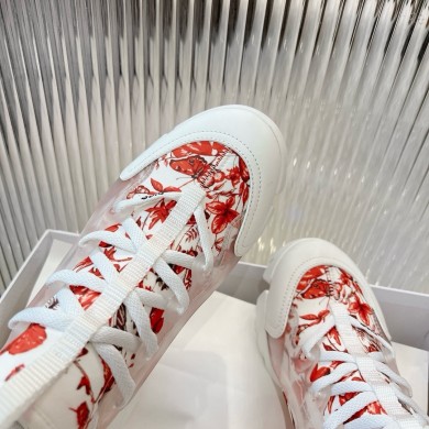 Dior D-Connect Sneaker in Technical Fabric Printed with Red and White Le Coeur des Papillons Motif 2024