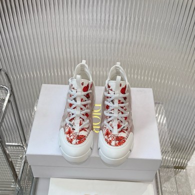 Dior D-Connect Sneaker in Technical Fabric Printed with Red and White Le Coeur des Papillons Motif 2024