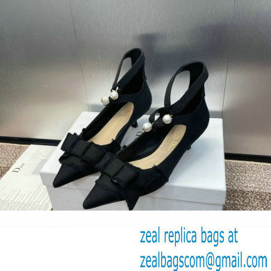 Dior Heel 4cm Adiorable Pumps in Black Fringed Grosgrain with Bow and Pearl 2024